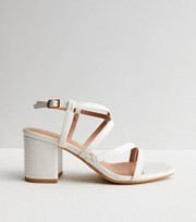 New Look Wide Fit White Leather-Look Multi Strap Block Heel Sandals